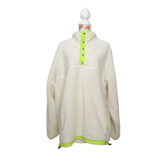 American Eagle Women's Sherpa Pullover Jacket Size XXL Ivory / Neon Piping EUC - Picture 2 of 7